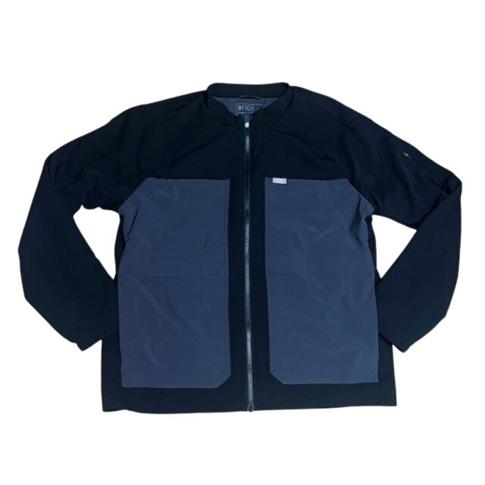 FIGS Cobaki Two-Tone Scrub Jacket‎ Full Zip Technical Collection Black Grey XL